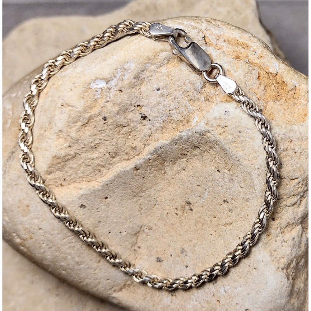Women's Solid 925 Sterling Silver Rope Bracelet ITALY 7"